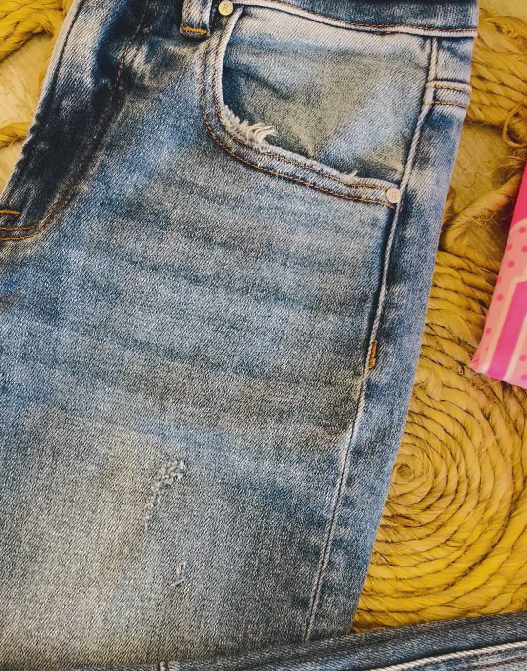 Women’s Risen High Rise Straight Cuffed Hem Jeans Style 1527