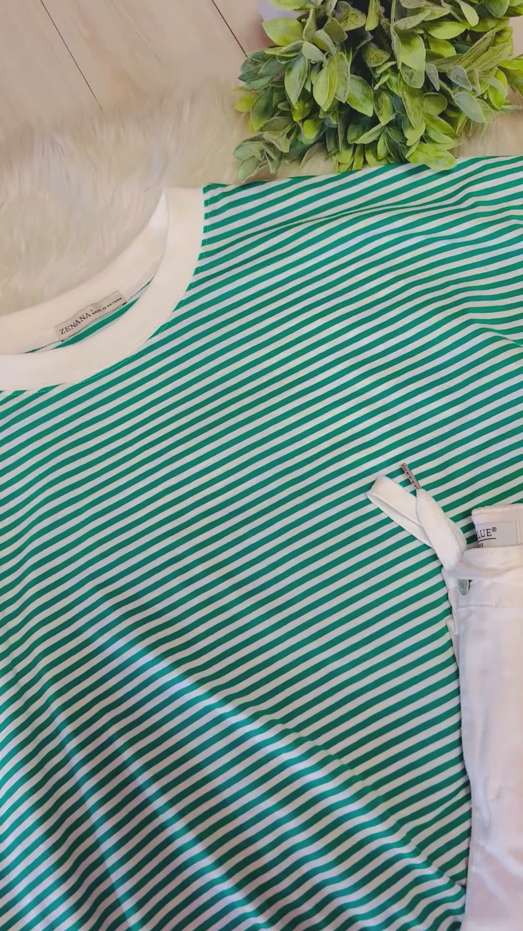Women’s Zenana Kelly Green Striped Top