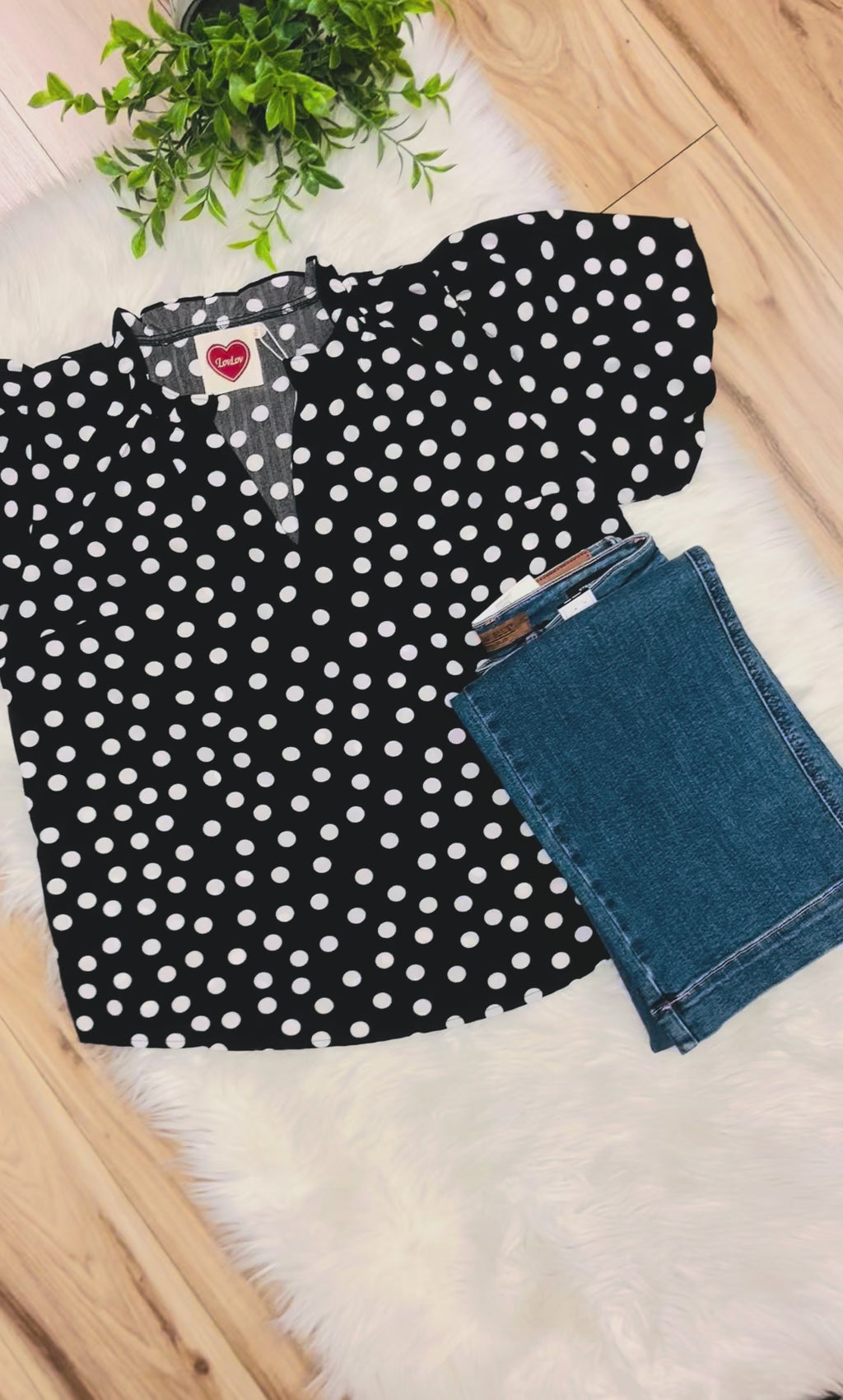 Women’s Black Flutter Sleeve Polka Dot Top