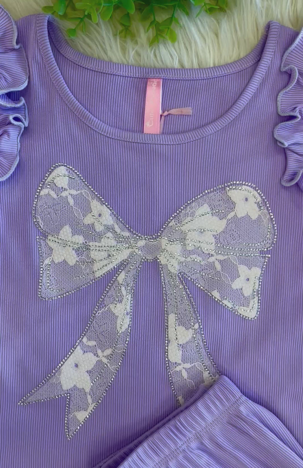 Girls Lavender Bow Detail Short Outfit