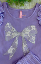Girls Lavender Bow Detail Short Outfit