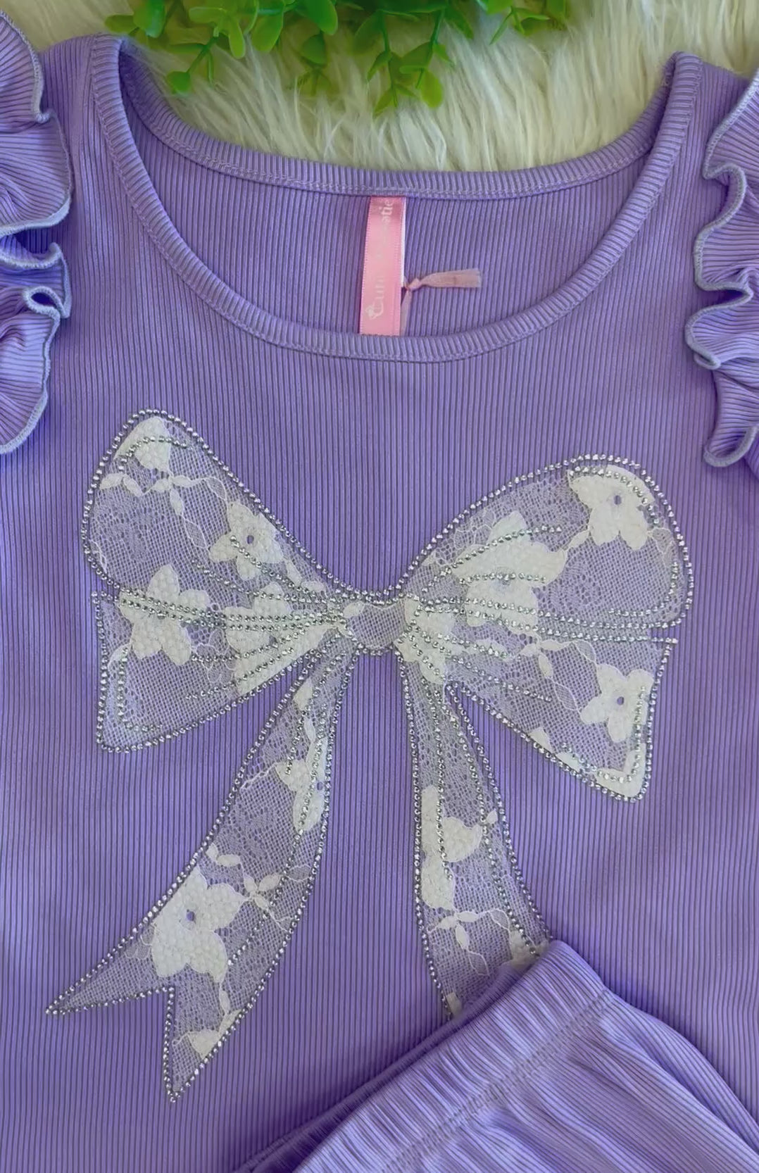 Girls Lavender Bow Detail Short Outfit