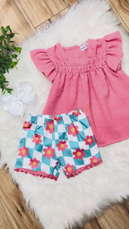 Girls Mauve Floral Short Set