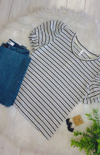 Women’s Glam Blue Stripe Puff Sleeve Top
