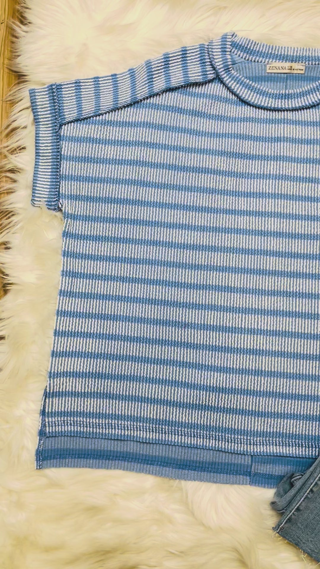 Women’s Zenana Cornflower Blue Ribbed Striped Top
