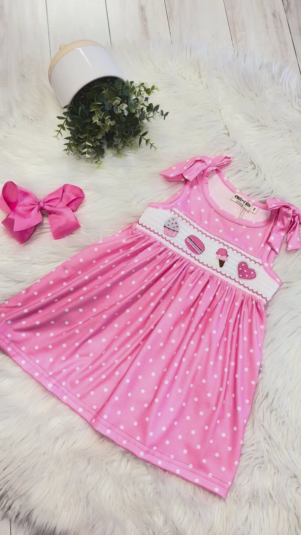 Girls Pink Polka Dot Smocked Summer Dessert Dress