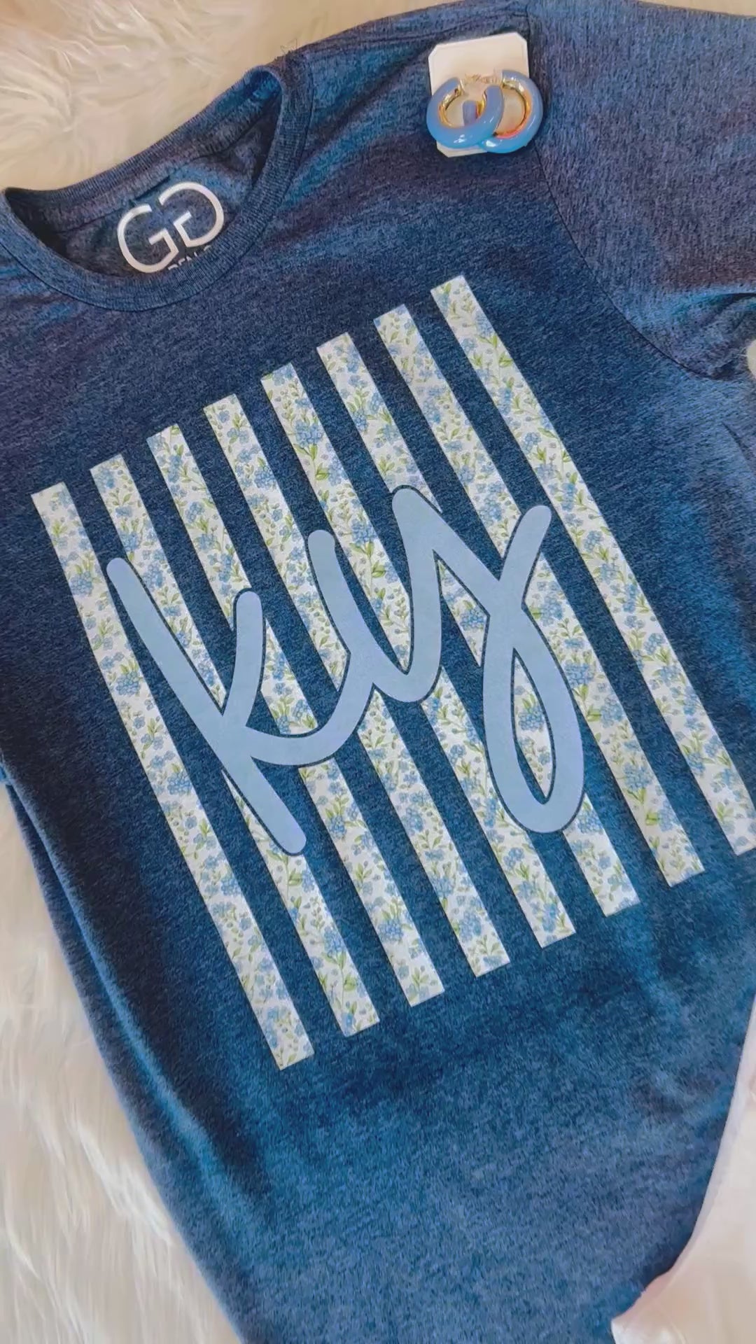 Women’s blue floral stripe KY tee shirt