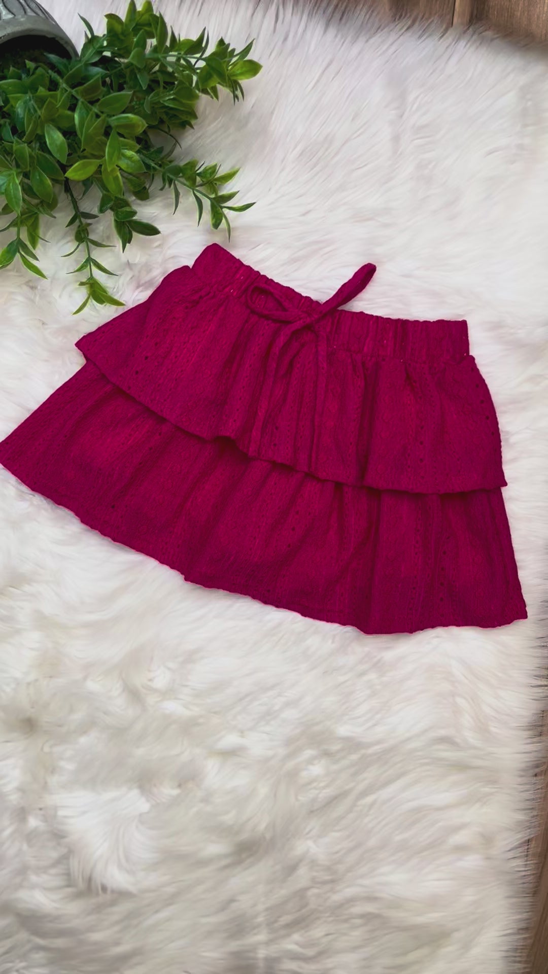 Girl’s Hot Pink Embroidered Eyelet Tiered Ruffle Skort
