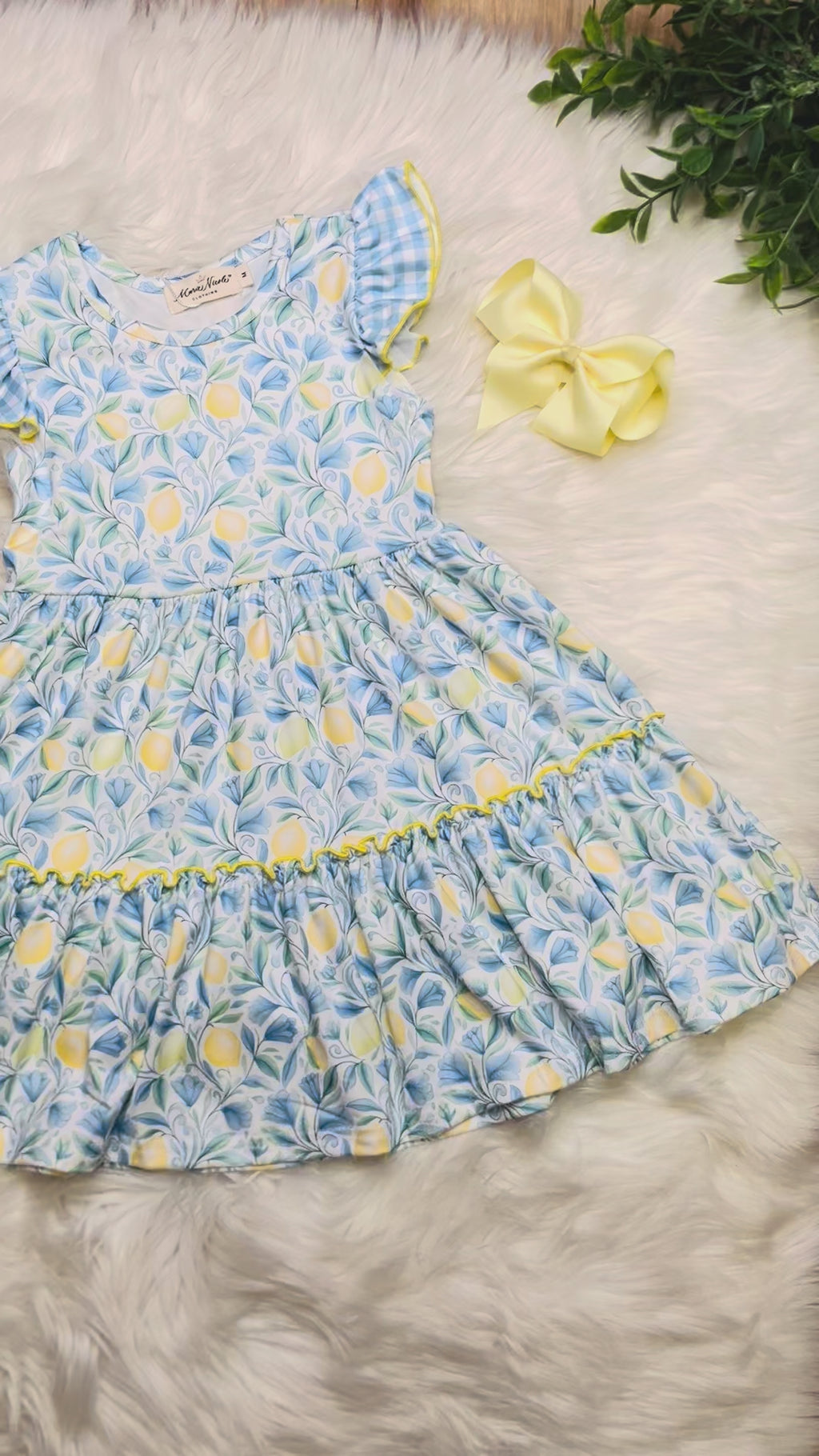 Girls Sunny Lemon Gingham Ruffle Dress