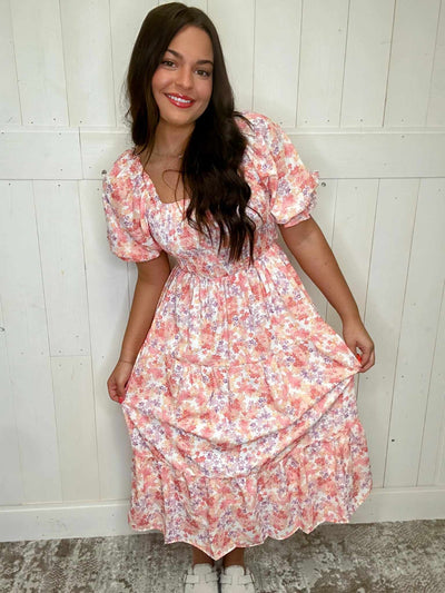 Women’s Smocked Floral Midi Dress - Mini Mee Boutique