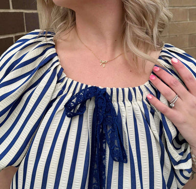 Umgee White and Navy Striped Dress - Mini Mee Boutique