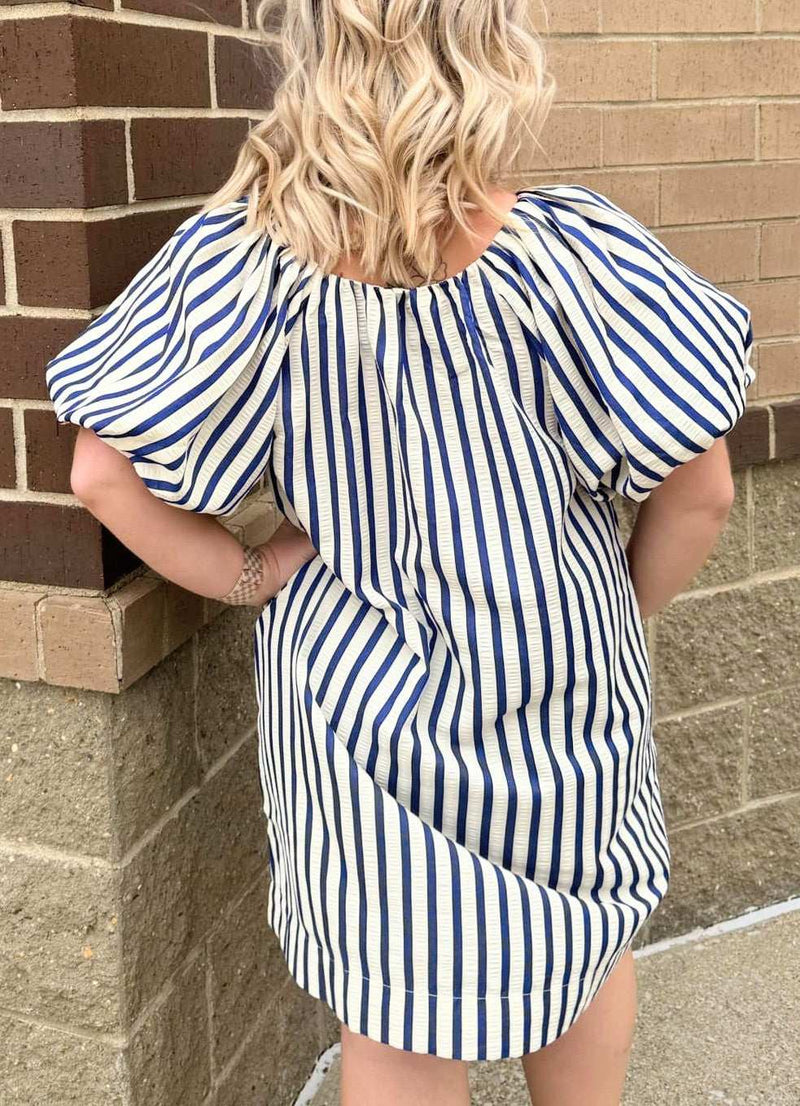 Umgee White and Navy Striped Dress - Mini Mee Boutique