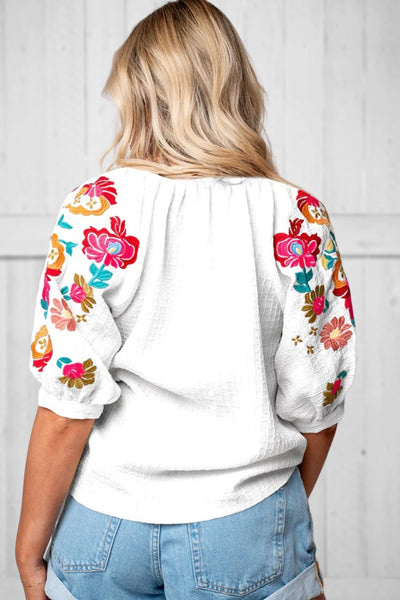 Floral Embroidered Sleeve Top